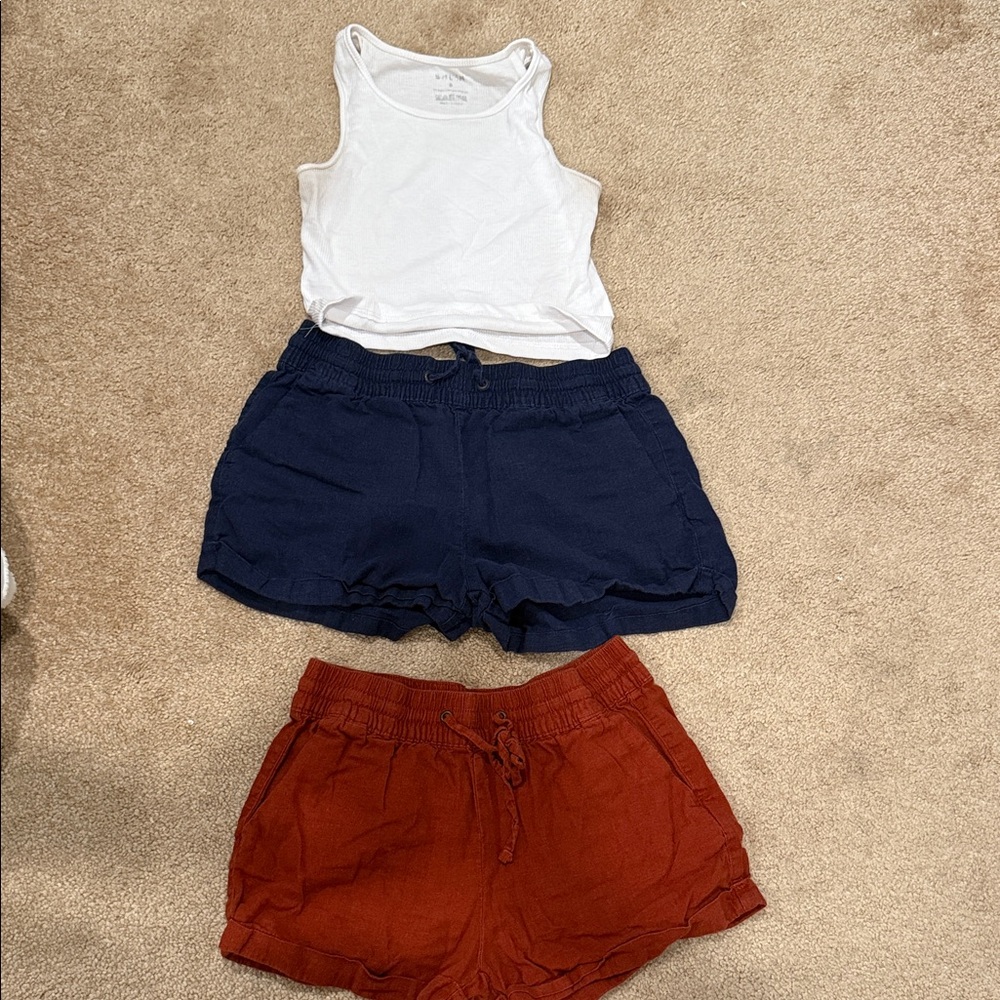 !BUNDLE DEAL! SHEIN White Tank Top with Streetwear Society Navy and Rust Shorts
